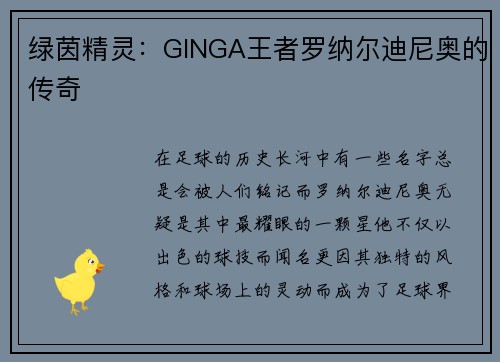 绿茵精灵：GINGA王者罗纳尔迪尼奥的传奇